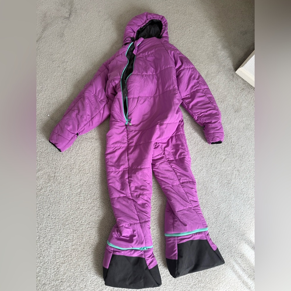 Women’s Purple Puffer Ski Suit with Hood